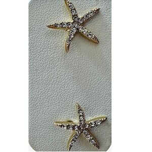NWOT Starfish Earrings Gold Tone Rhinestone Studs Beach Ocean Nautical Jewelry‎